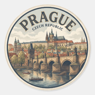Sticker Rond Château de Prague et pont Charles République tchèq
