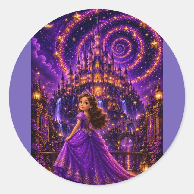 Sticker Rond Château de Princesse Fantasy Violet | Cosmique Mag (Devant)
