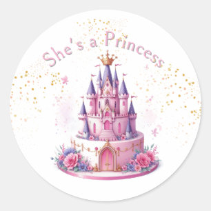 Sticker Rond Château de princesse rose 