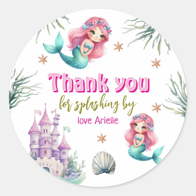 Sticker Rond Château de sirène rose anniversaire (Devant)