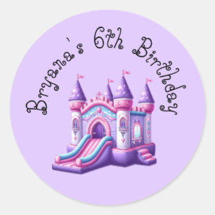 Sticker Rond Château Gonflable de Princesse Rose Violet pour Fê
