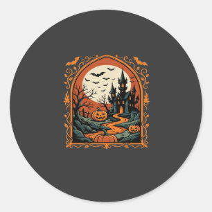 Sticker Rond Château Hanté Halloween Citrouille Lune Vector Art