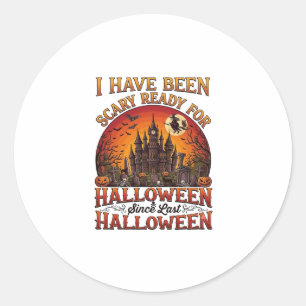 Sticker Rond Château Hanté Halloween Sorcière Citrouille Prêt E