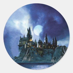 Sticker Rond Château Harry Potter Hogwarts à la nuit