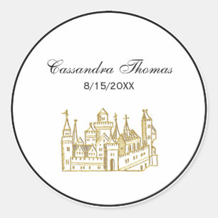 Sticker Rond Château héraldique vintage #2 Crest Faux Gold