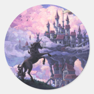 Sticker Rond Château Licorne