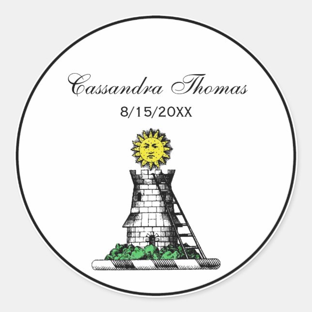 Sticker Rond Château médiéval héraldique vintage Emblem Crest (Devant)