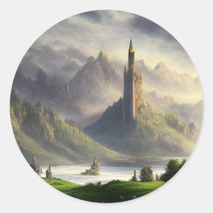 Sticker Rond Châteaux de pierres Paysage médiéval