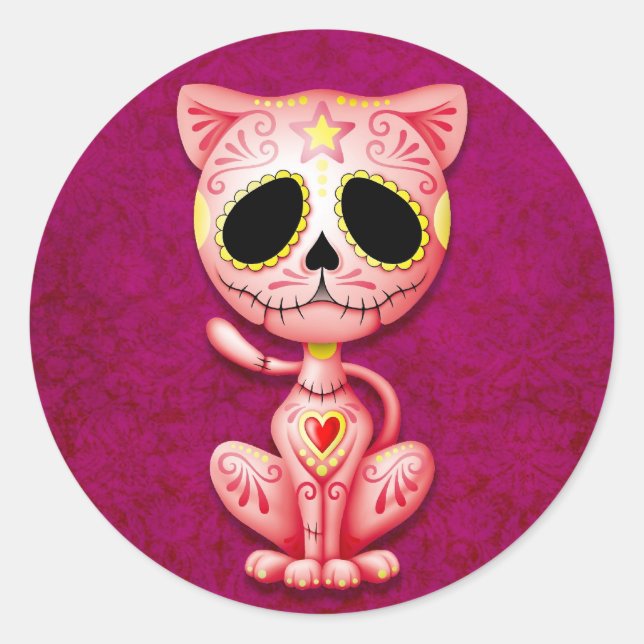 Sticker Rond Chaton à sucre Zombie rose (Devant)