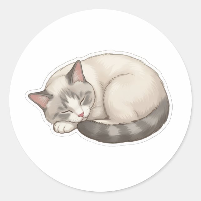 Sticker Rond Chaton BB dormant mignon et confortable (Devant)