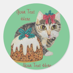 Sticker Rond chaton chaton gris tabby chatte lécher patte noë