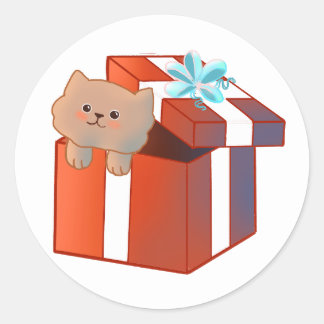 Sticker Rond chaton dans une boîte-cadeau
