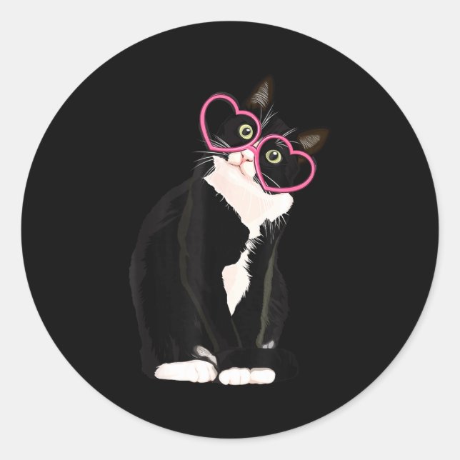 Sticker Rond Chaton de chat noir cool coeur rouge Gles Happy Va (Devant)