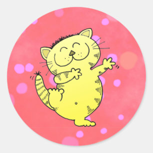 Sticker Rond Chaton de danse dans la chambre rouge