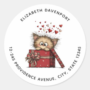 Sticker Rond Chaton de dessin animé mignon dans une boîte avec