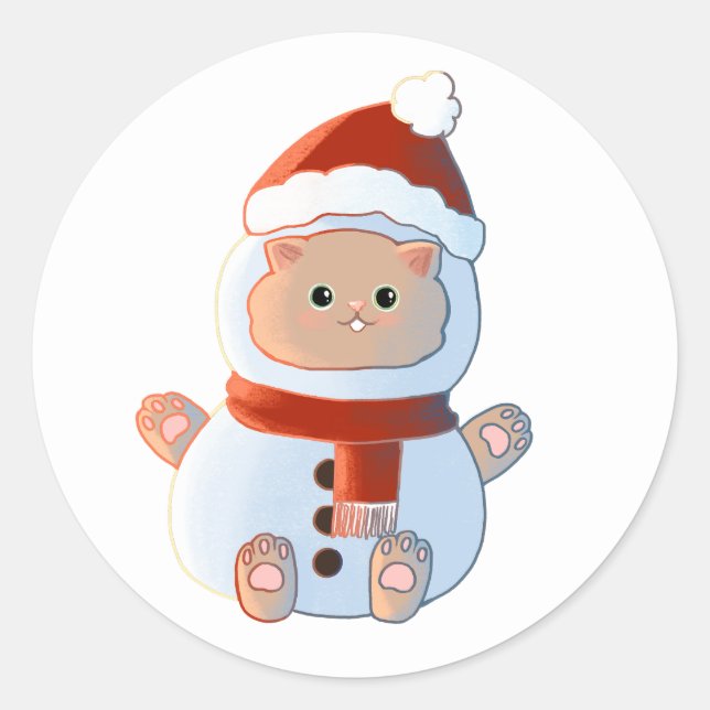 Sticker Rond Chaton en tenue de neige (Devant)