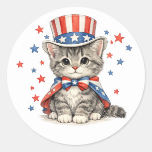 Sticker Rond Chaton Patriotique Rouge Blanc Bleu