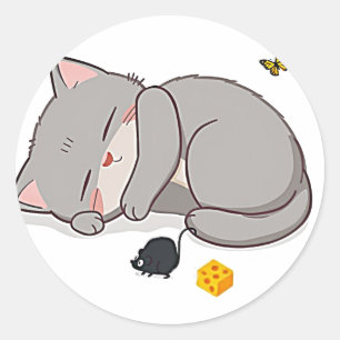 Sticker Rond Chaton, souris et fromage