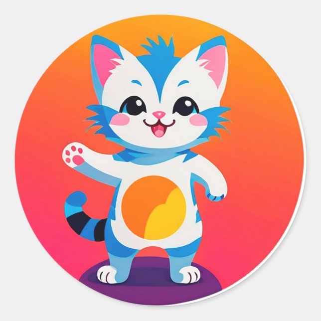 Sticker Rond Chaton Tabby Heureux (Devant)