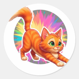 Sticker Rond Chaton tigré orange joueur