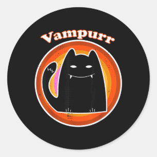 Sticker Rond Chaton Vampire de Halloween en noir Dracula Vampur