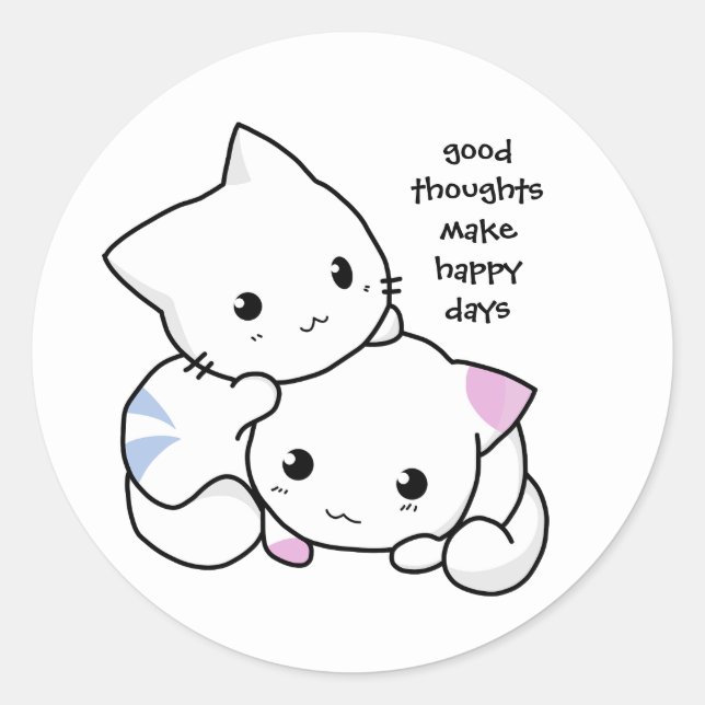 Sticker Rond Chatons, Bonnes pensées et Jours heureux (Devant)