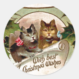 Sticker Rond Chatons de Noël - Design de Noël Vintage