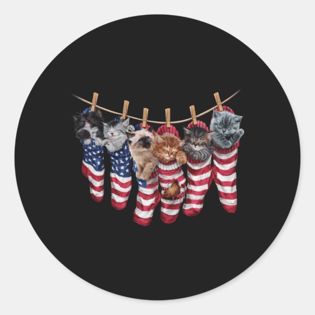 Sticker Rond Chatons patriotiques dans des chaussettes de drape (Devant)