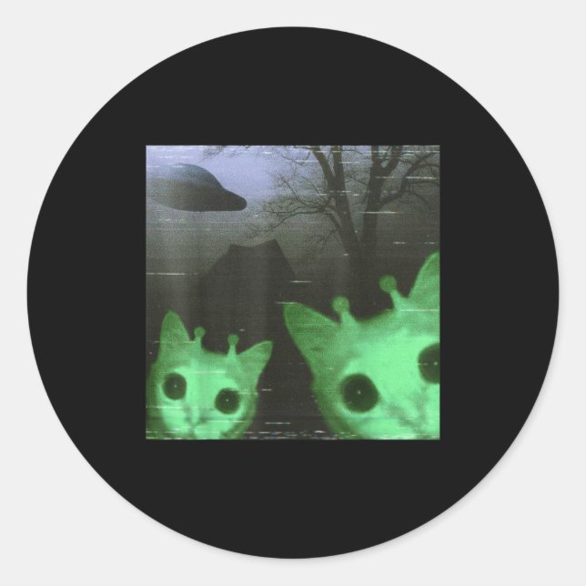 Sticker Rond Chats Aliens Ufo Drôle Effrayant Mème De Chat Pour (Devant)