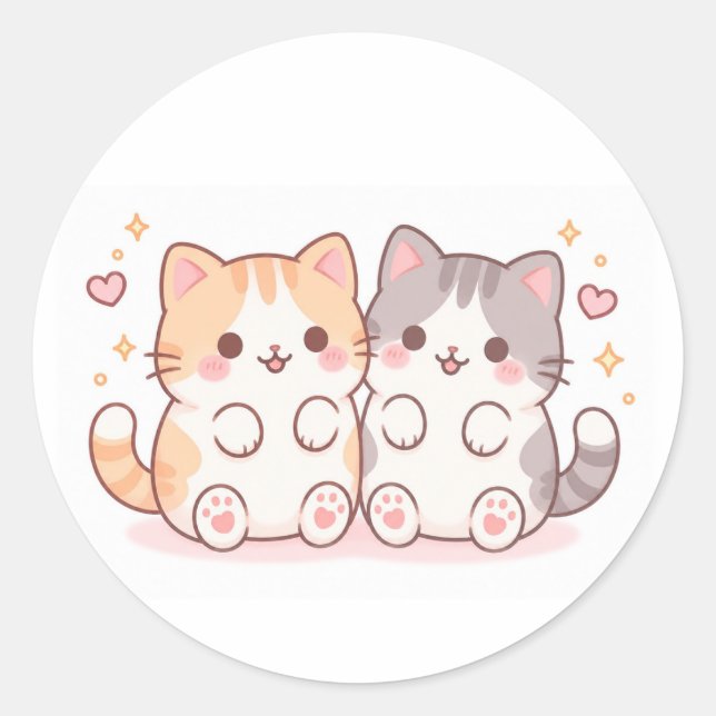 Sticker Rond Chats amis kawaii (Devant)