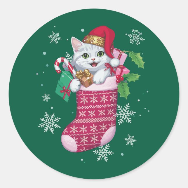 Sticker Rond Chats Amoureux Noël Amusant Chats Propriétaire (Devant)