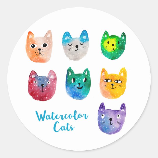 Sticker Rond Chats aquarelles et amis (Devant)