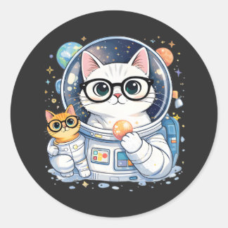 Sticker Rond Chats Astronautes Adorables Explorant la Galaxie