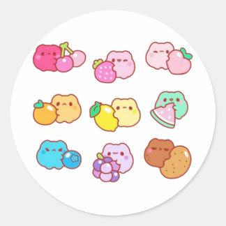 Sticker Rond Chats aux fruits de Kawaii