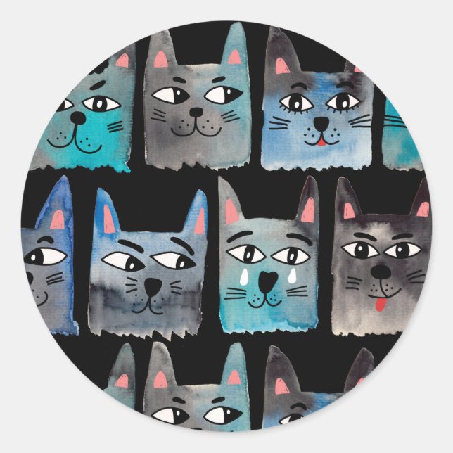 Sticker Rond Chats bleus (Devant)