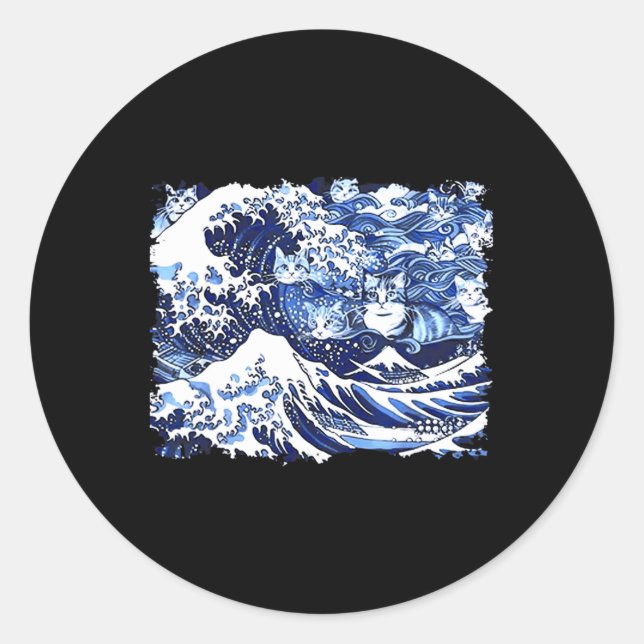 Sticker Rond Chats Bleus Vague Pour Kamala Drôle Chat Dame (Devant)