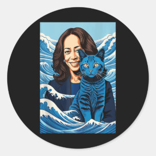 Sticker Rond Chats Bleus Vague Pour Kamala Funny Kamala Harris