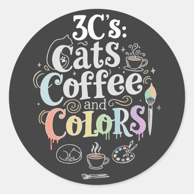 Sticker Rond Chats Café et Couleurs (Devant)
