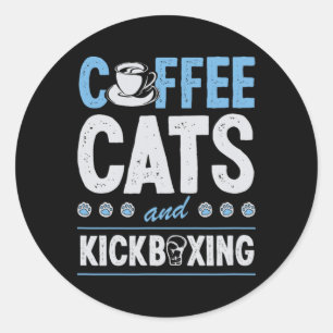 Sticker Rond Chats Café Et Kickboxing Mignon Drôle Kickboxeur C