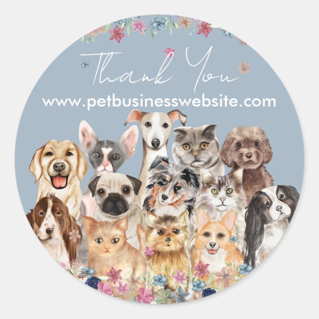 Sticker Rond Chats Chiens Merci Bleus (Devant)