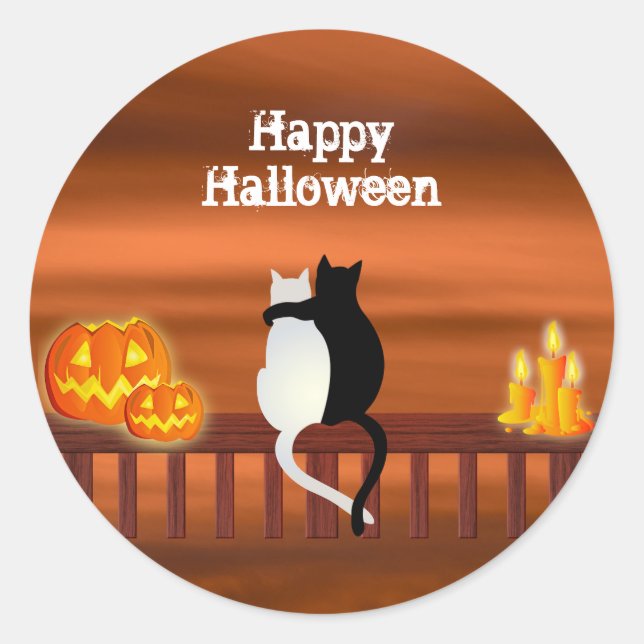 Sticker Rond Chats Citrouille Bougies Halloween (Devant)