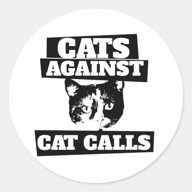 Sticker Rond Chats contre les Catcall rétro calico féministe (Devant)