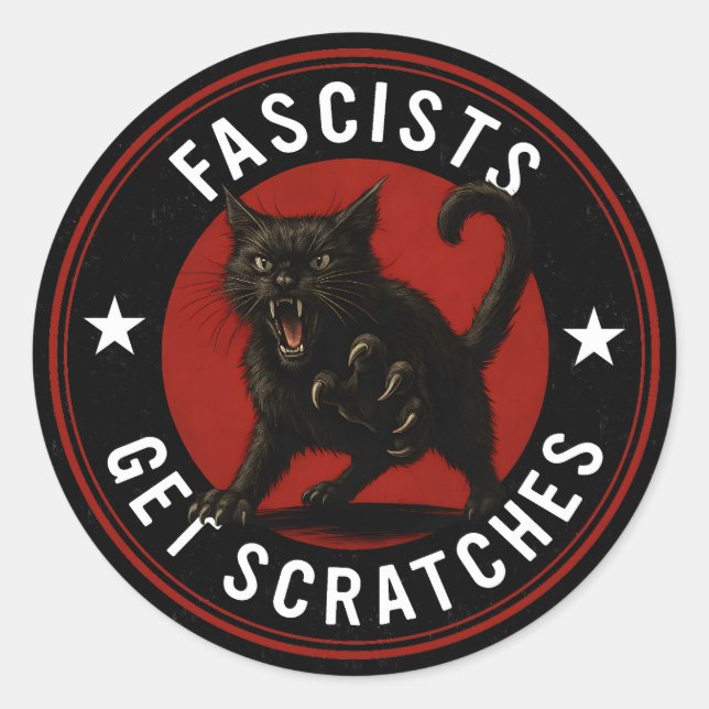 Sticker Rond Chats Contre les Fascistes (Devant)