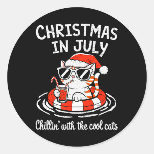 Sticker Rond Chats cools détendus Noël en juillet Kitty Meowy X