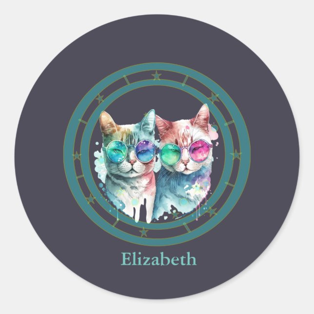 Sticker Rond chats couple valentine Day Drôle (Devant)