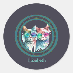 Sticker Rond chats couple valentine Day Drôle