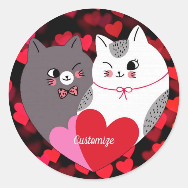Sticker Rond Chats d'amour personnalisés (Devant)