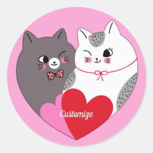 Sticker Rond Chats d'amour personnalisés rose