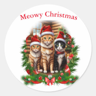 Sticker Rond Chats d'animaux Noël