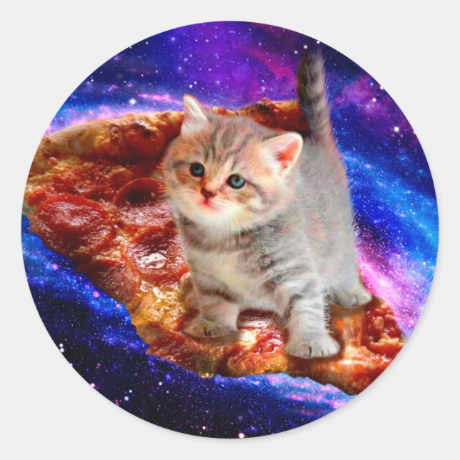 Sticker Rond Chats dans la pizza spatiale (Devant)